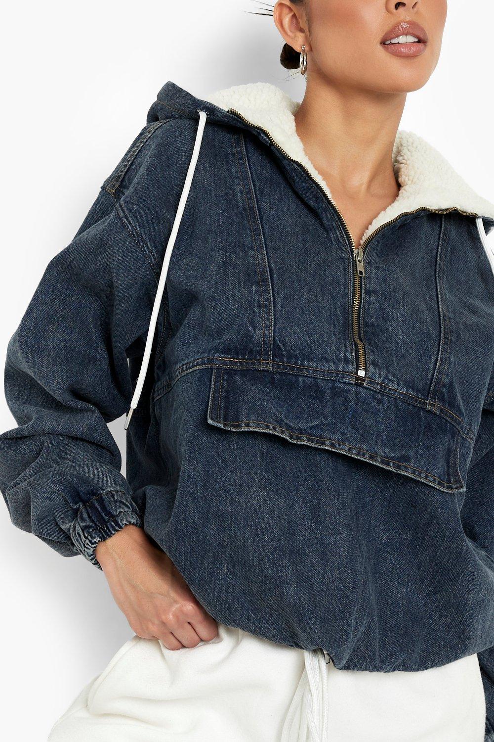 Teddy Lined Denim Pullover Jacket